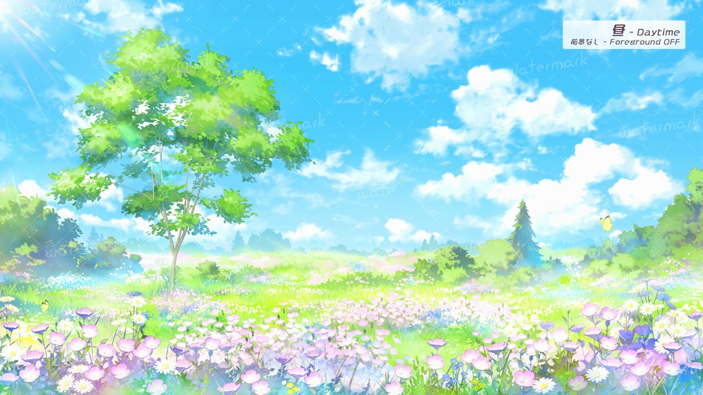 【動く配信背景】つきみ草の花畑