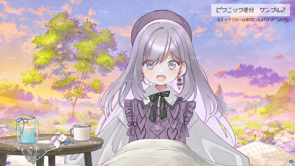 【動く配信背景】つきみ草の花畑(ピクニック差分追加)