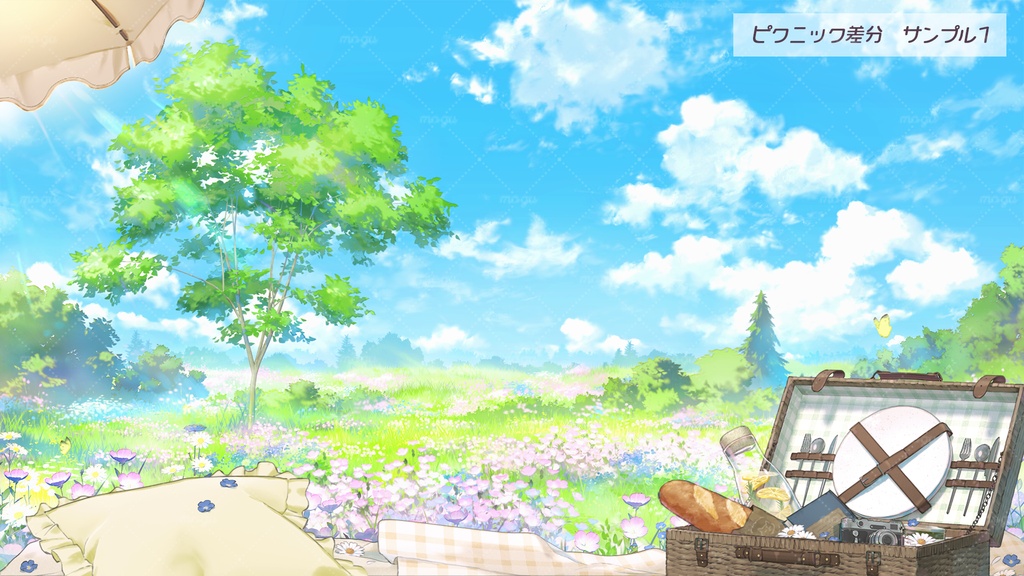 【動く配信背景】つきみ草の花畑(ピクニック差分追加)