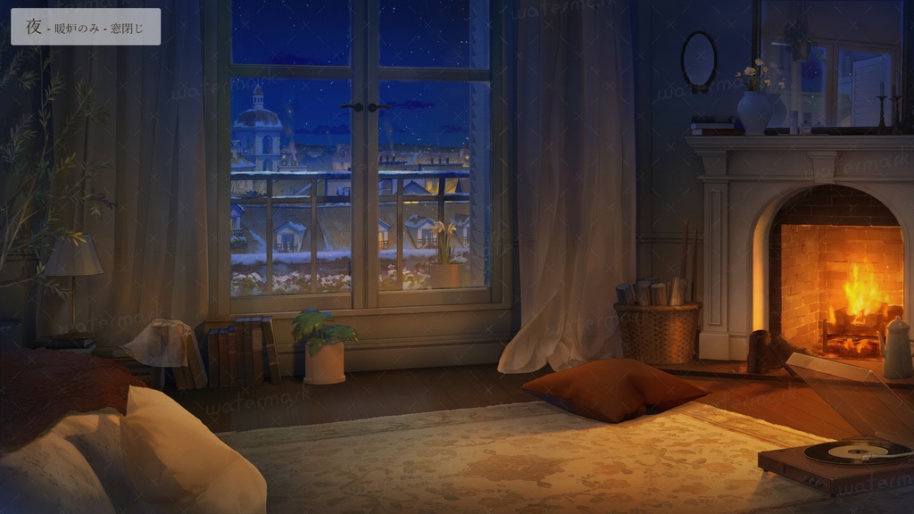 【動く背景素材】暖炉の灯るあたたかい部屋