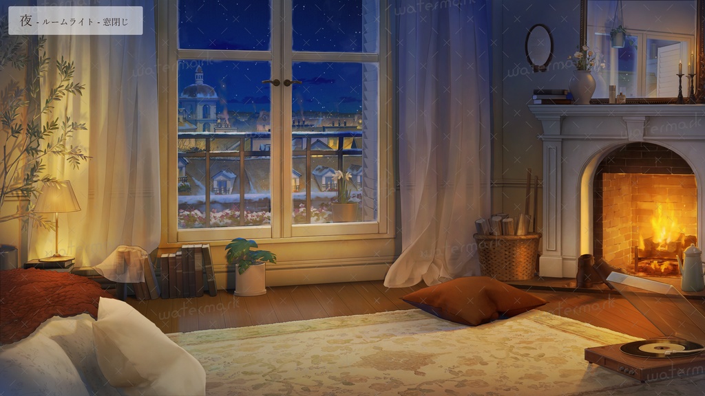 【動く背景素材】暖炉の灯るあたたかい部屋