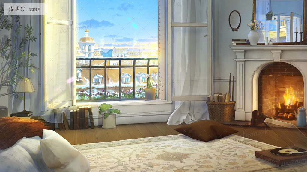 【動く背景素材】暖炉の灯るあたたかい部屋