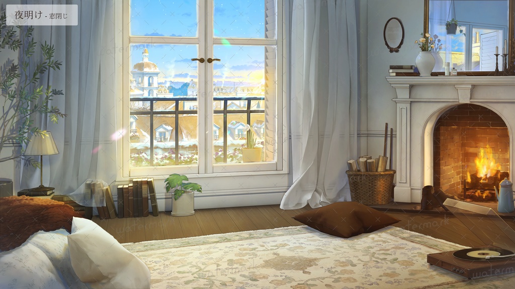 【動く背景素材】暖炉の灯るあたたかい部屋