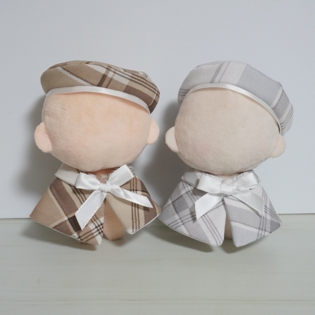 10~12cmぬい服 ライトチェックケープ+ベレー帽セット