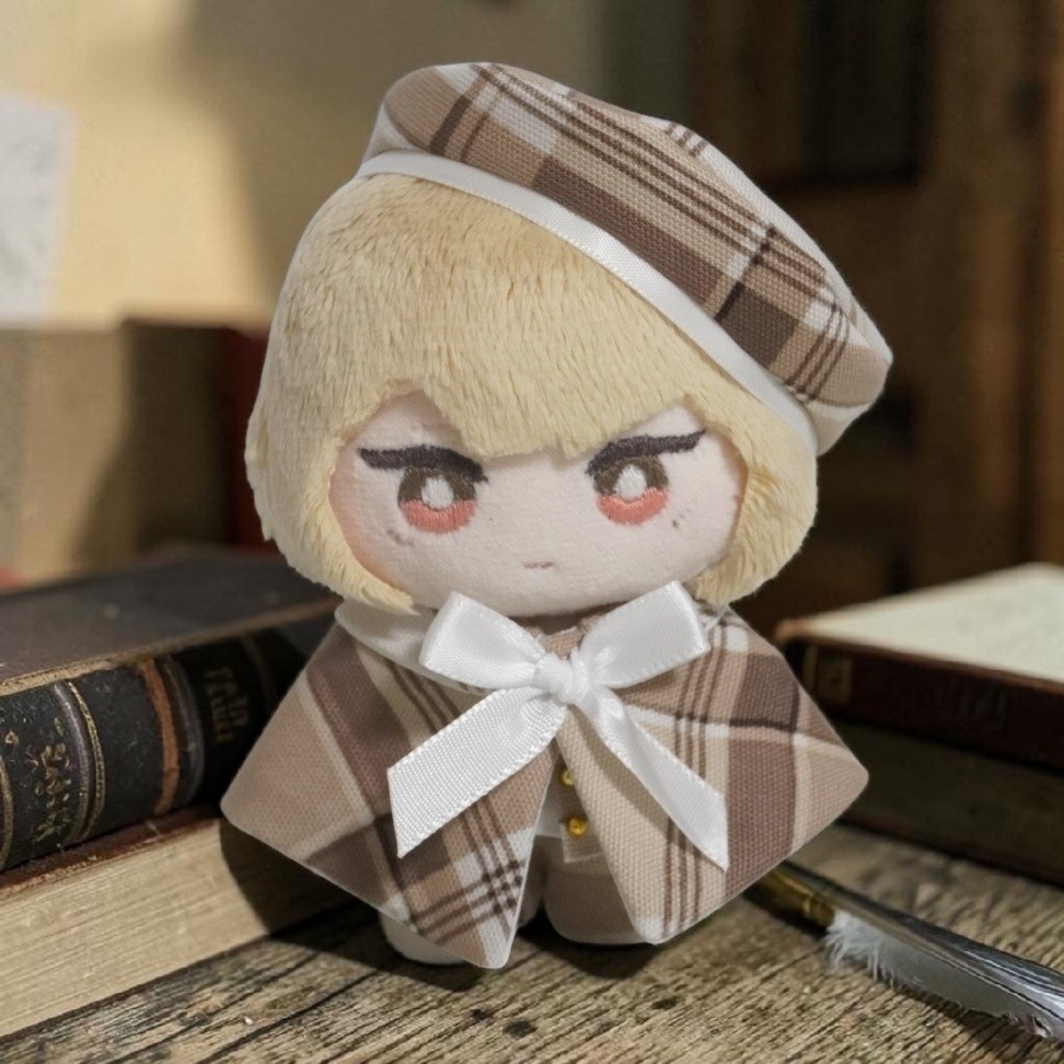 10~12cmぬい服 ライトチェックケープ+ベレー帽セット