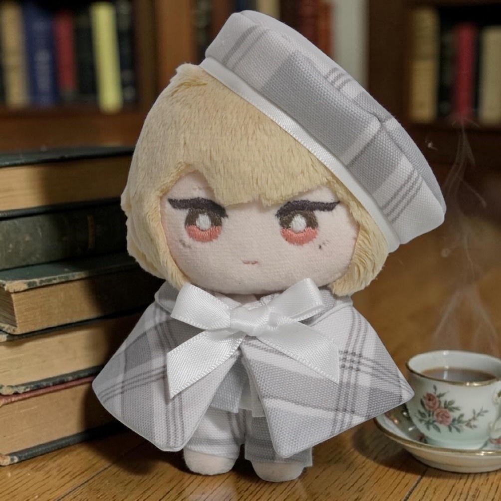 10~12cmぬい服 ライトチェックケープ+ベレー帽セット