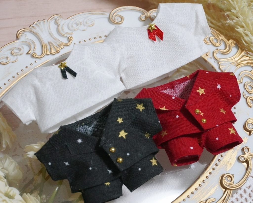 10cmぬい服 星のセットアップ+星のリボンシャツ