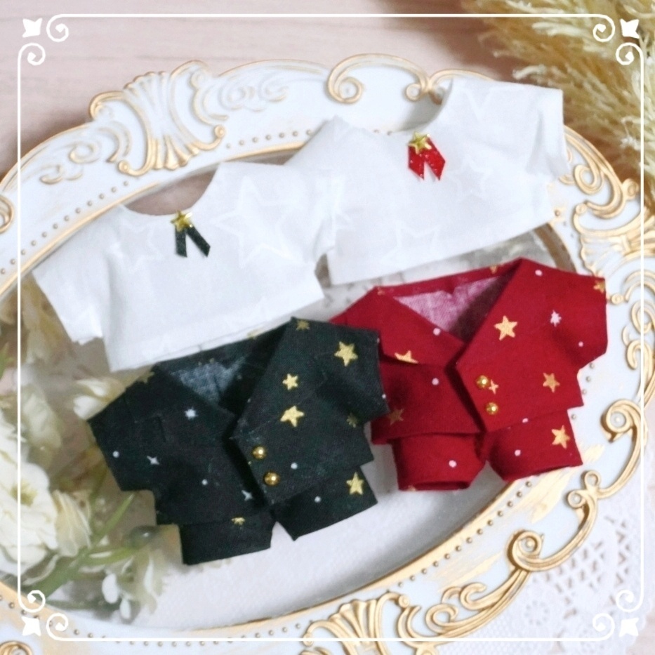 10cmぬい服 星のセットアップ+星のリボンシャツ