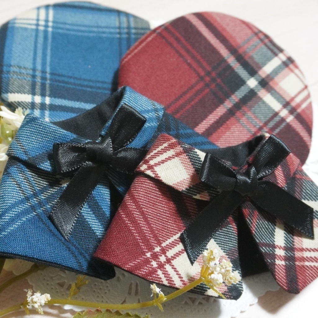 10cm〜12cmぬい服 秋色チェックケープ+ベレー帽セット