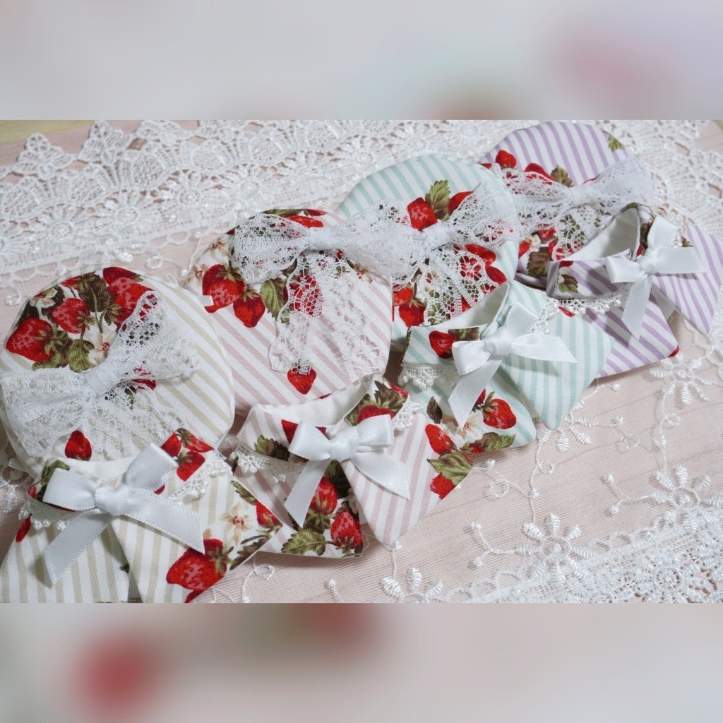 10cm〜12cmぬい服 ストロベリーストライプケープ+サイドリボンベレー帽セット