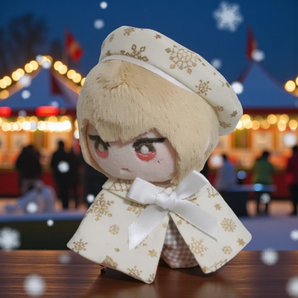 10cm〜12cmぬい服【冬限定】きらめく雪の祝福ケープ+ベレー帽セット