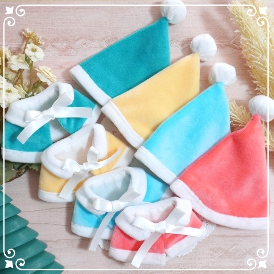 10cm〜15cmぬい服【冬限定】クリスマス☆サンタさんのケープ&サンタ帽子セット☆推し色6色展開