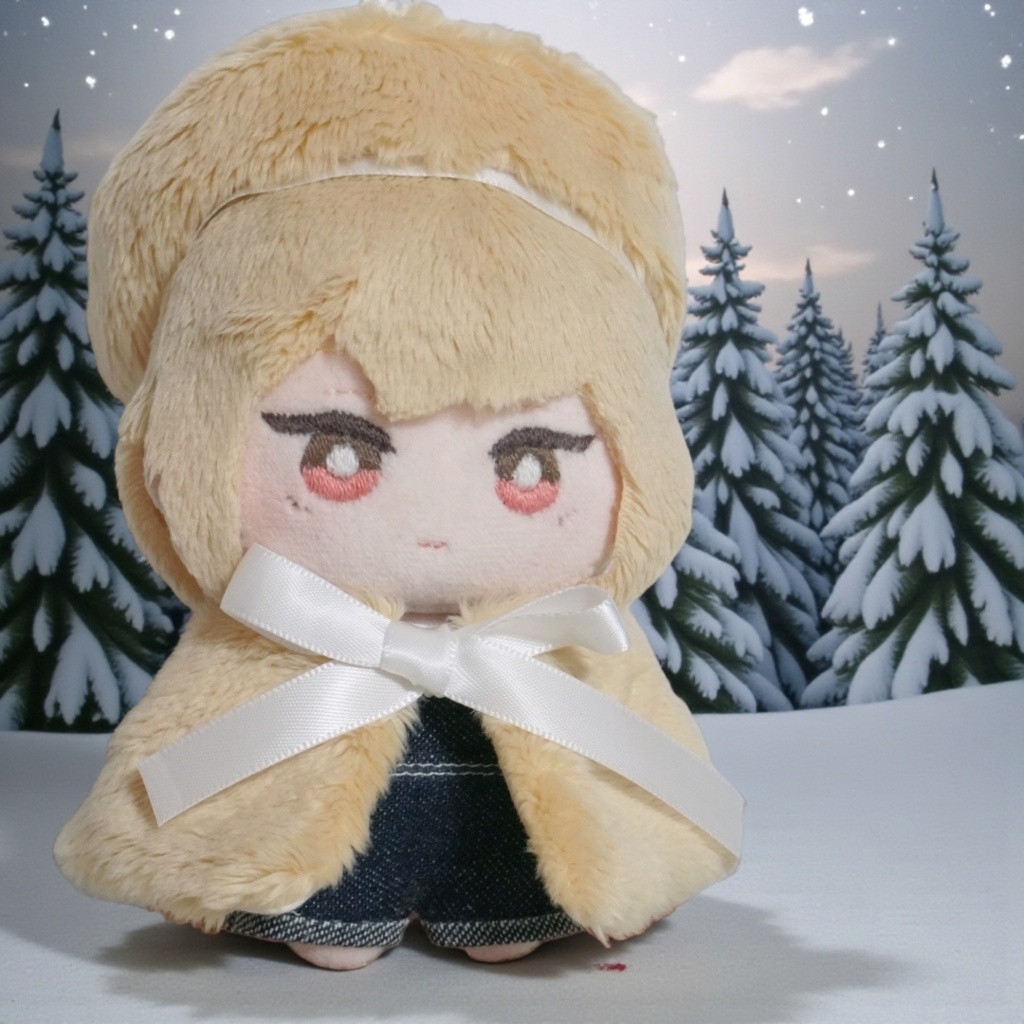 10cm〜12cmぬい服【冬限定】ふわふわ冬日和ケープ+ベレー帽セット