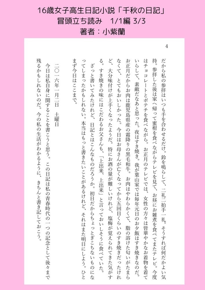 16歳女子高生の日記小説「千秋の日記」帯なし
