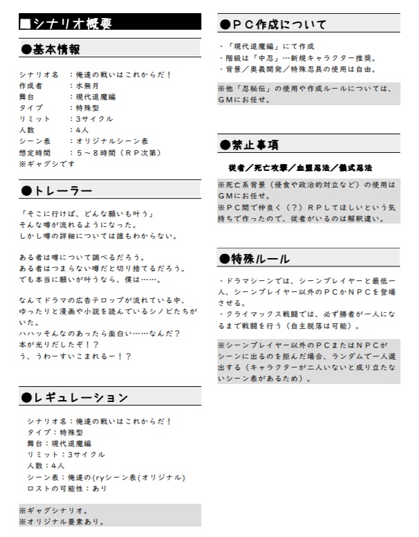 シノビガミシナリオ「俺達の戦いはこれからだ!」