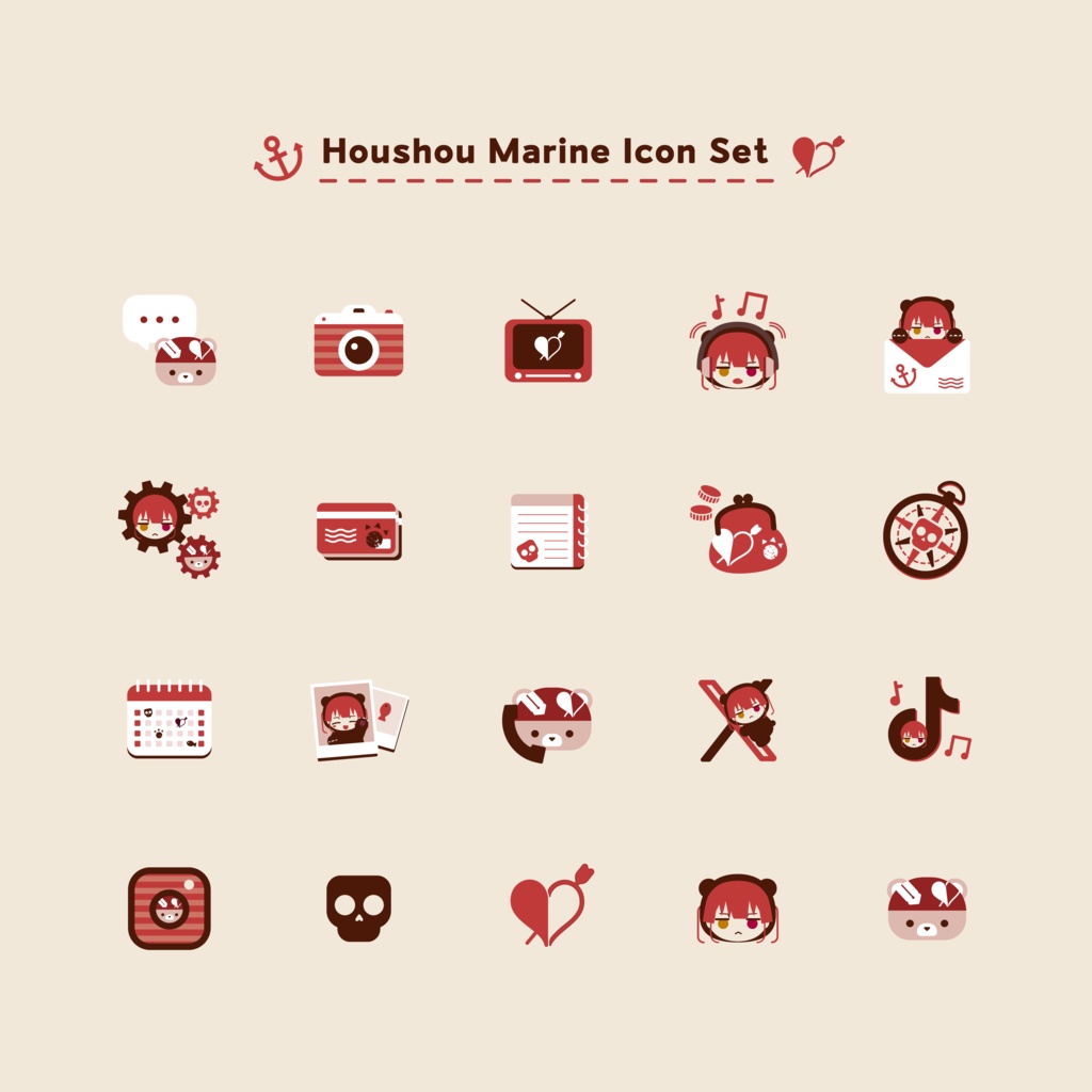 マリン船長モチーフ アイコンセット 赤