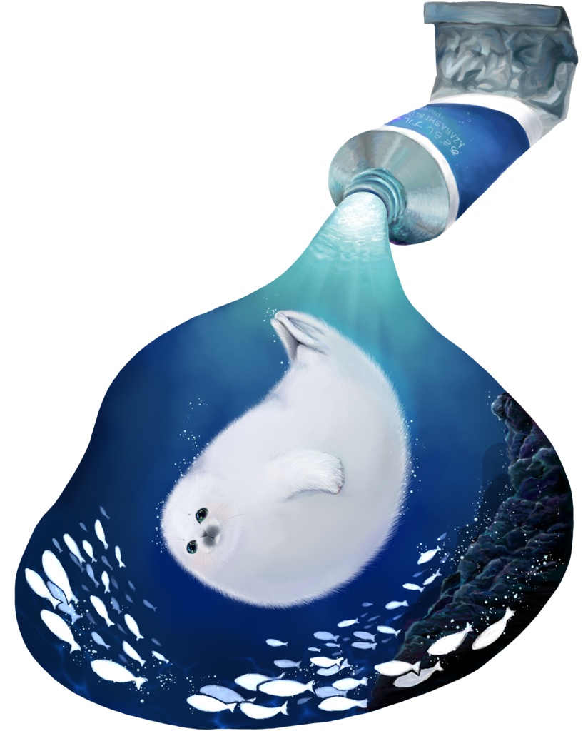 【短納期】絵の具 あざらしブルーTシャツ