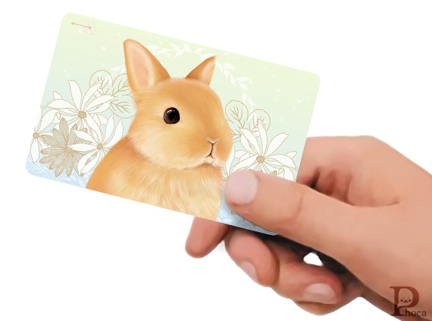 ICカードステッカー　オレンジうさぎと白い花 