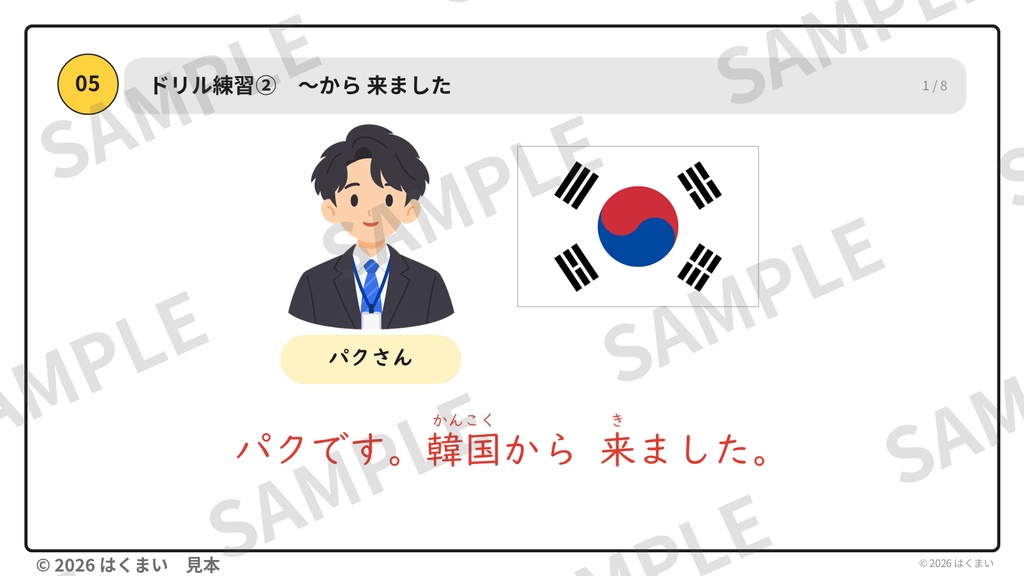 【日本語教師向け】初級 第1課 ④「表現・会話」自己紹介・あいさつ 授業用スライド 61枚(PowerPoint)