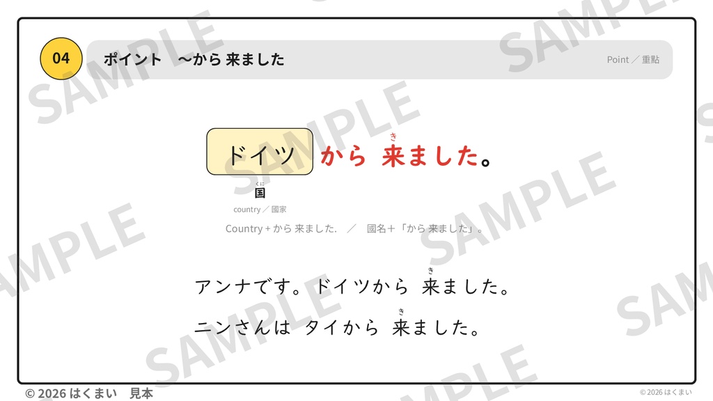 【日本語教師向け】初級 第1課 ④「表現・会話」自己紹介・あいさつ 授業用スライド 61枚(PowerPoint)