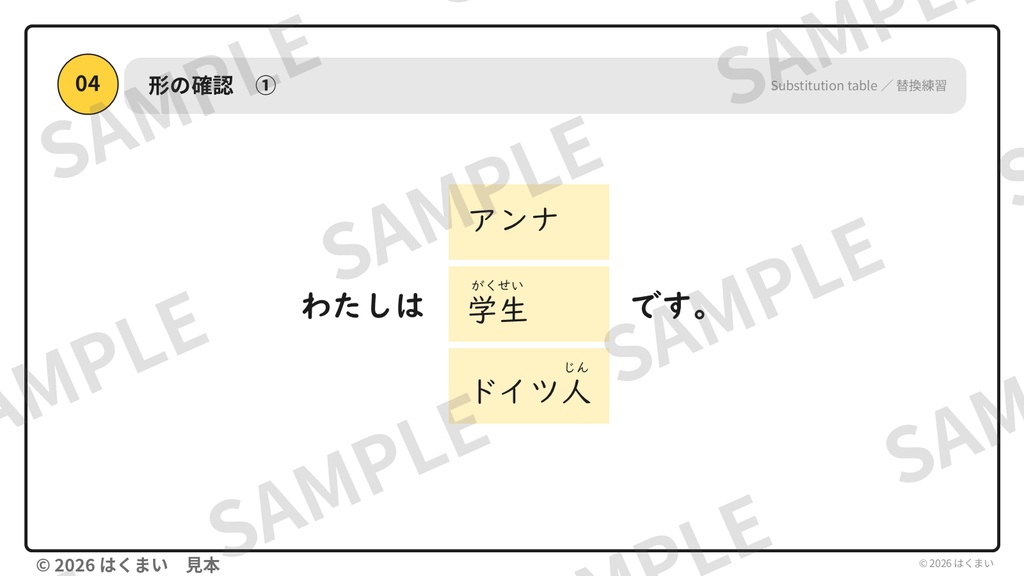 【無料・体験版】【日本語教師向け】初級 第1課「〜は 〜です」授業用スライド 26枚(PowerPoint)