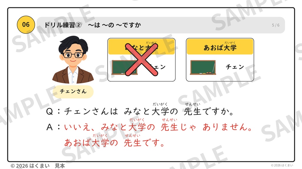 【無料・体験版】【日本語教師向け】初級 第1課「〜は 〜です」授業用スライド 26枚(PowerPoint)