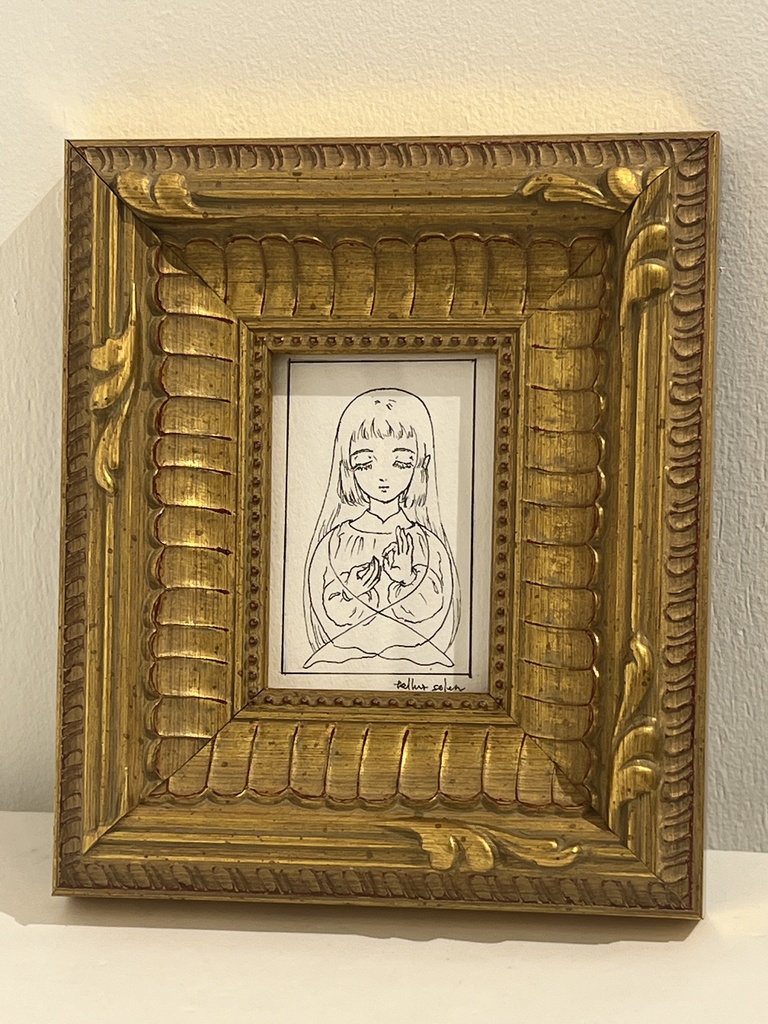 額装ペン画『蕾』