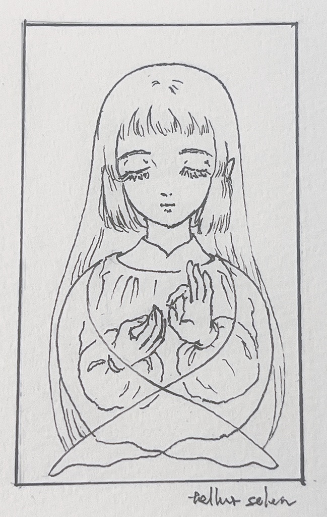 額装ペン画『蕾』