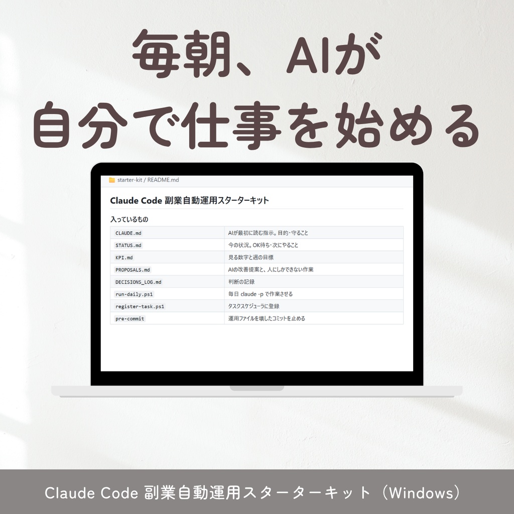 Claude Code 副業自動運用スターターキット【Windows・タスクスケジューラ対応】