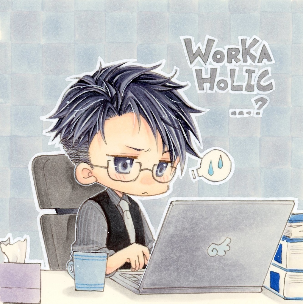 【額入りイラスト原画】WORKAHOLIC…？【9×9cm】