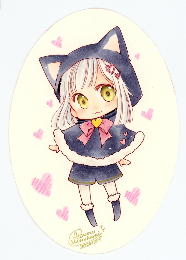 【イラスト原画】黒猫ちゃん【オーバル型額入り】