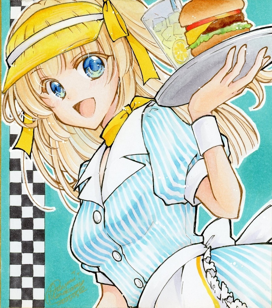 【イラスト原画】ダイナーレスカ【寸松庵サイズ色紙】