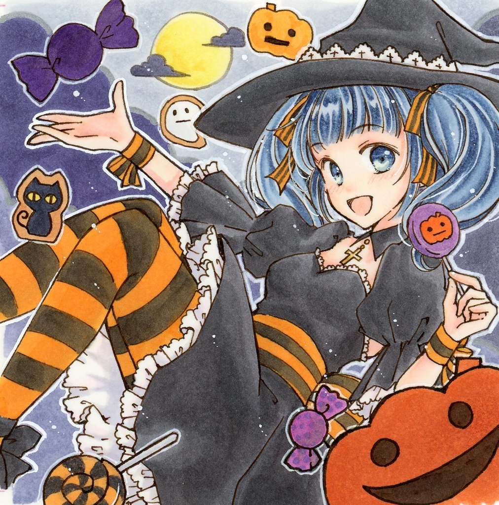 【イラスト原画】Halloween Witch【9×9cm正方形】