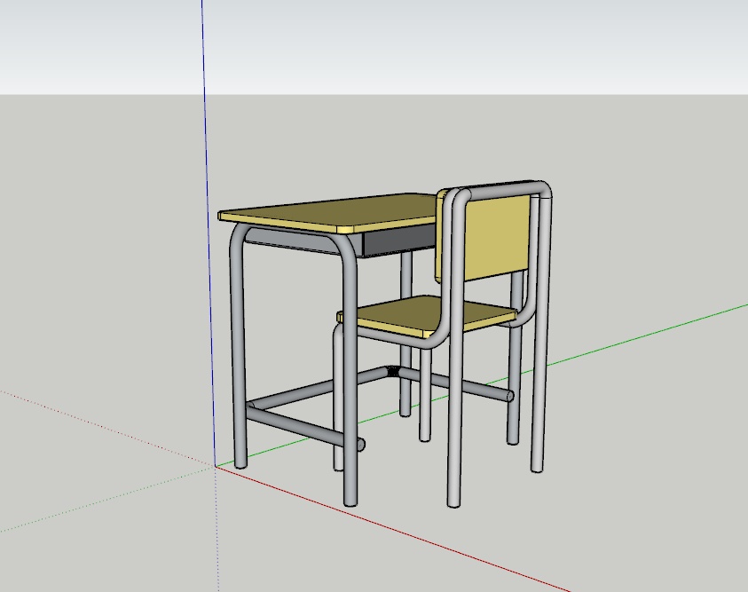 建築課題用|学校家具3D 生徒机椅子セットモデル(SketchUp .skp)