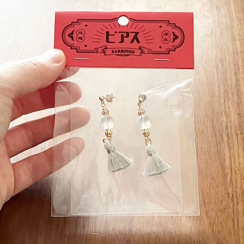 ランタン風ピアス（透明×グレー）（イヤリングに変更可）