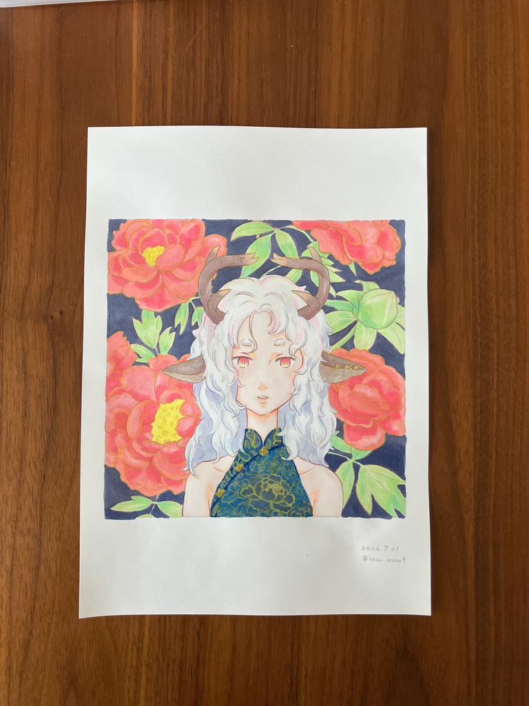 アナログ彩色イラスト(白妙・芍薬)