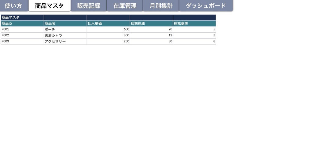 【自動計算・初心者OK】メルカリ・フリマ売上管理表|利益計算・在庫管理・月別集計 Excelテンプレート