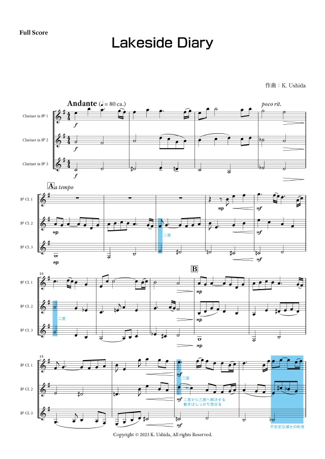 Lakeside Diary(クラリネット三重奏譜)