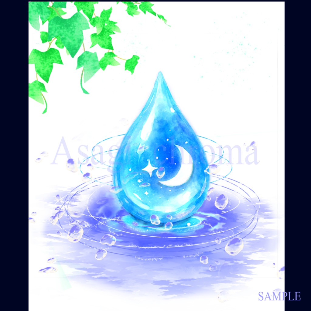青のしずく – 月と星(高精細デジタルアート)