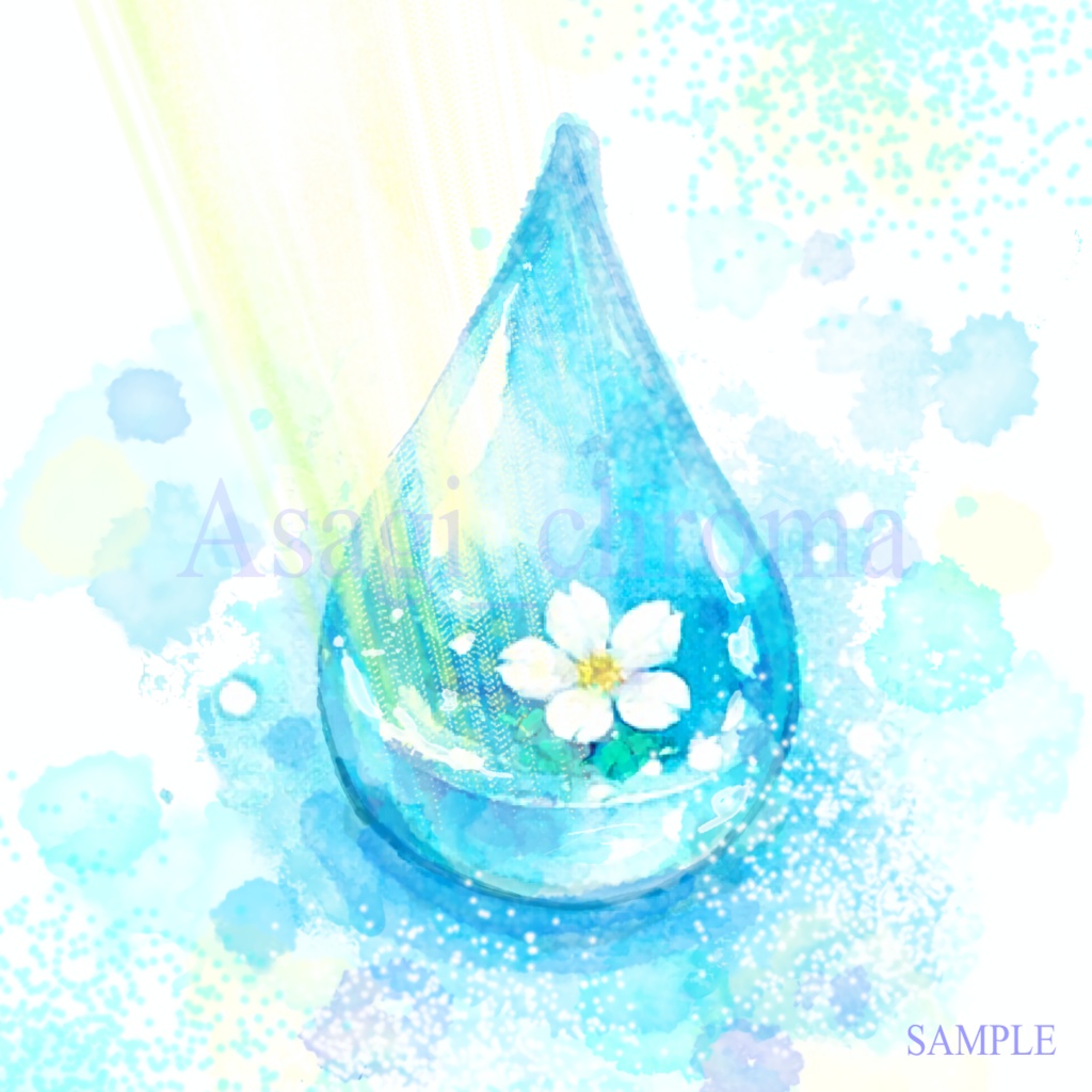 青のしずく – 白い花（高精細デジタルアート）
