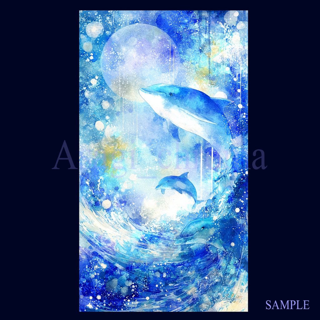 光の海 – イルカ(スマホ壁紙4枚セット_高精細デジタルアート)