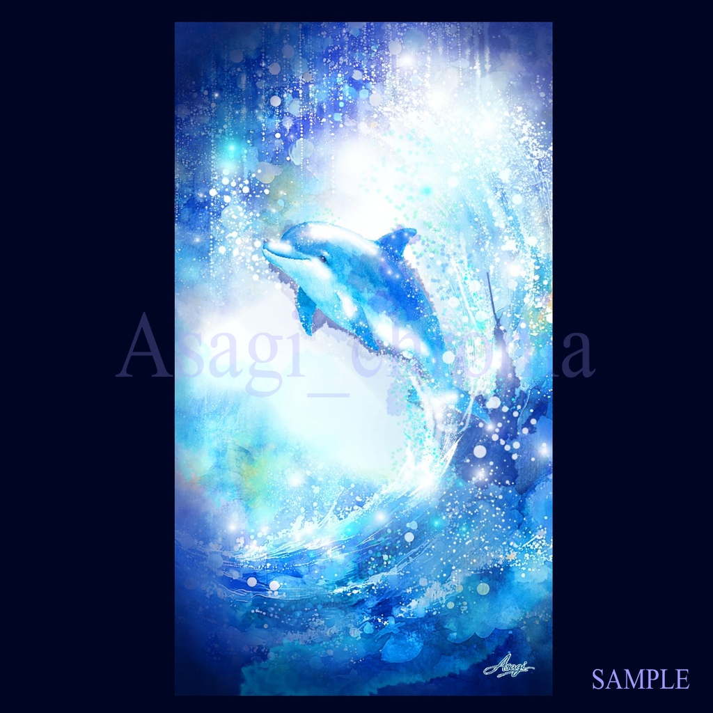 光の海 – イルカ(スマホ壁紙4枚セット_高精細デジタルアート)