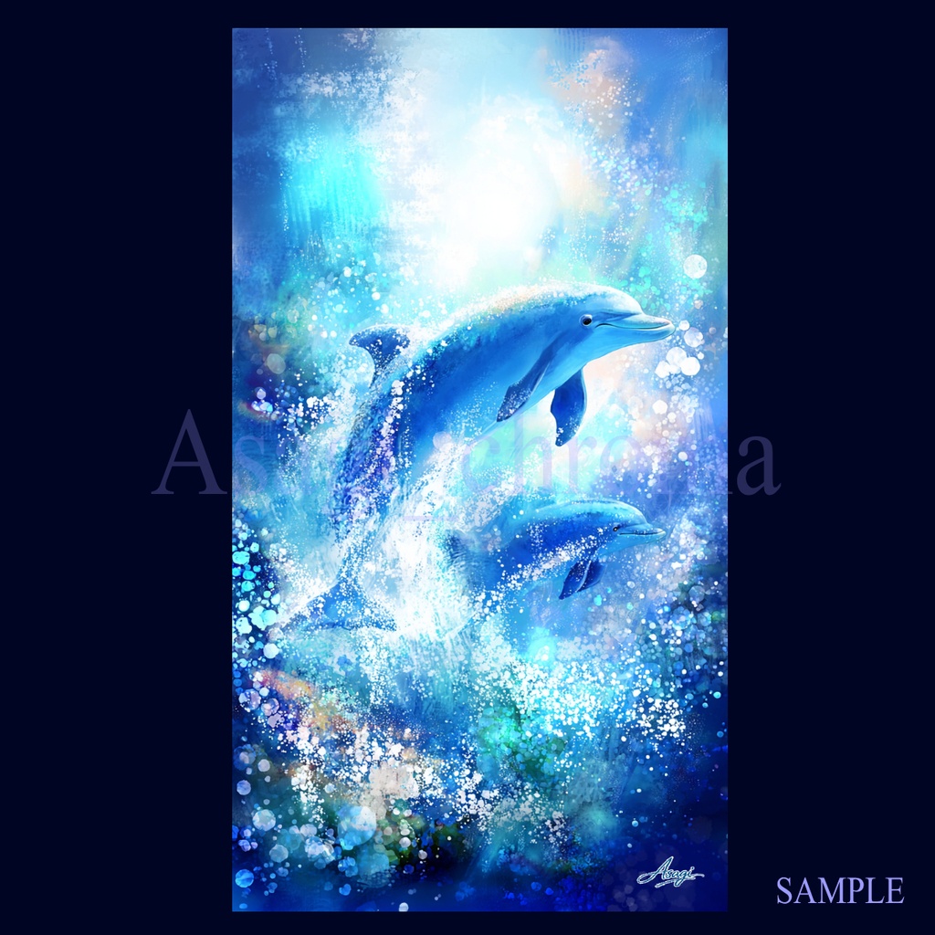 光の海 – イルカ(スマホ壁紙4枚セット_高精細デジタルアート)