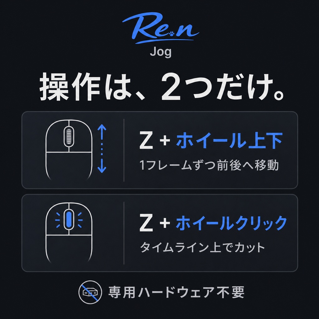 Re.n Jog v1.0.0|Premiere Pro用 ホイールジョグ操作支援ツール【Windows】