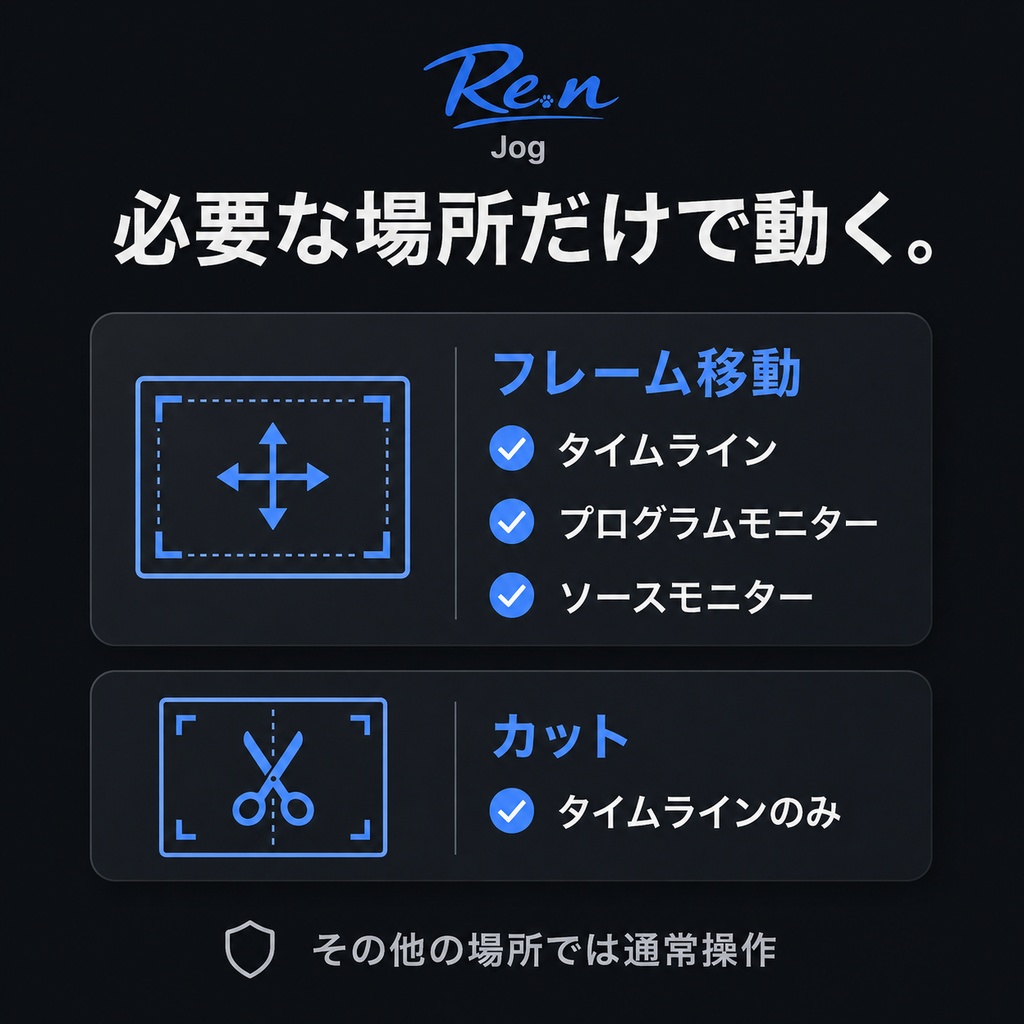 Re.n Jog v1.0.0|Premiere Pro用 ホイールジョグ操作支援ツール【Windows】