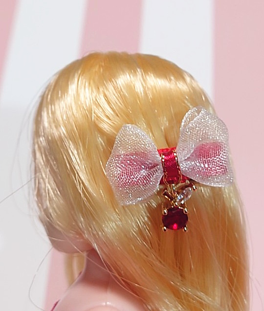 ドール用リンゴチャームヘアアクセ1個☆ミニ白赤