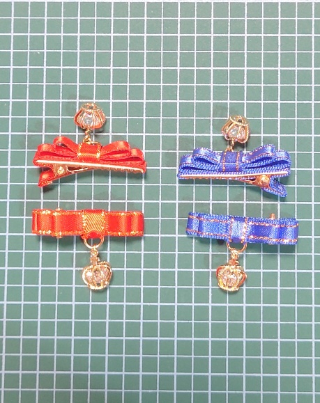 ドール用王冠チャームヘアアクセ2個セット☆青・赤