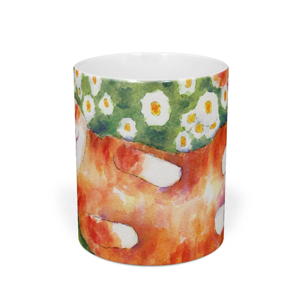 花とお昼寝猫マグカップ(Cat Mug sleep with flowers)