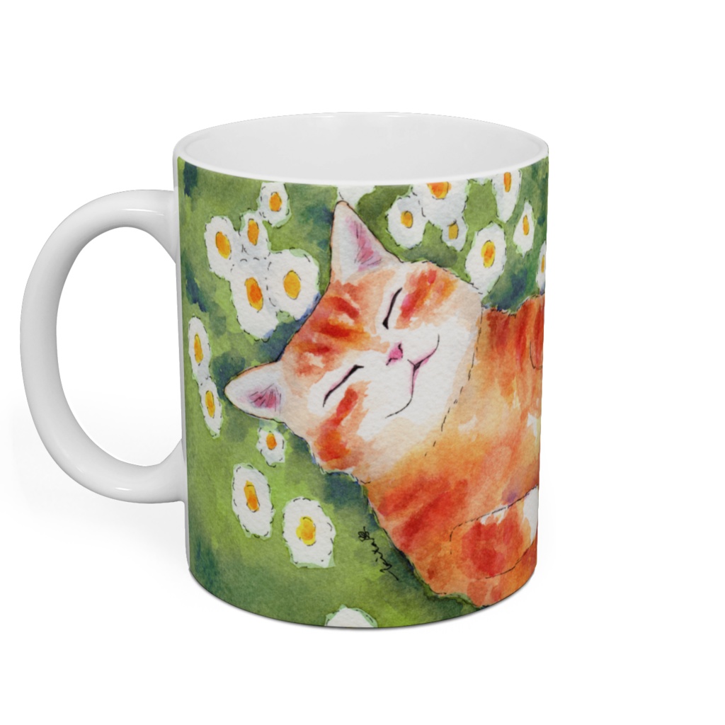 花とお昼寝猫マグカップ(Cat Mug sleep with flowers)