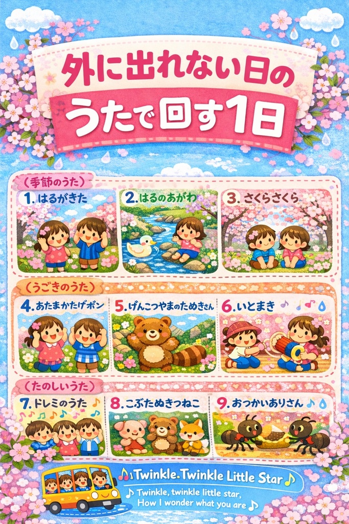 外に出れない日のための 3〜4月うたセット（PDF）